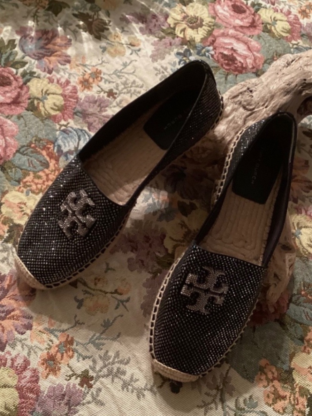 Tory Burch Crystal-Embellished Black Espadrille Size 8.5
